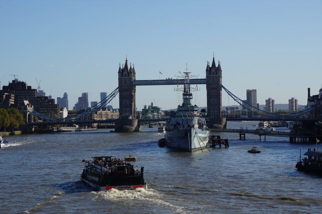 Tower Bridge and HMS Belfast from London Bridge