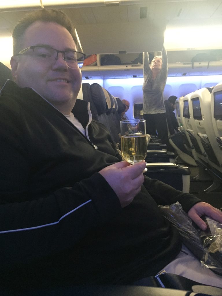 Pre-flight champagne in British Airways World Traveller Plus #TheConahanExperience