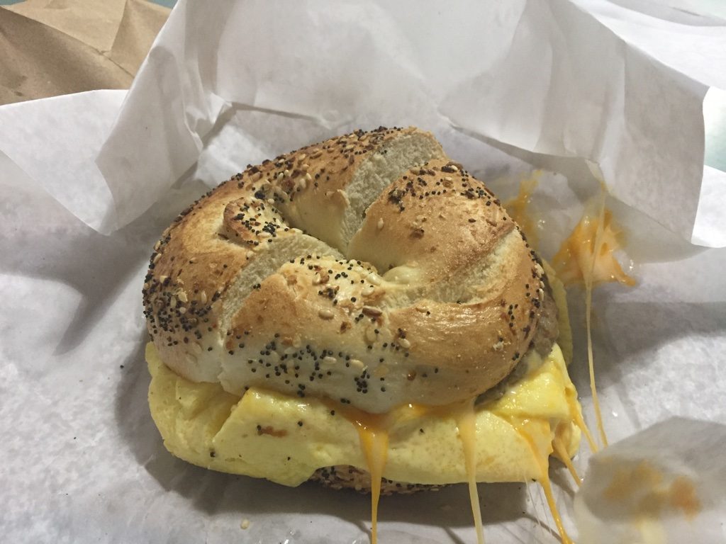 Sausage, Egg, & Cheese on Everything Bagel. The Market Bakery, Reading Terminal, Philadelphia