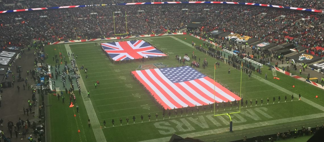London, UK. 28 October 2018. Eagles fans. Philadelphia Eagles at  Jacksonville Jaguars NFL game at Wembley
